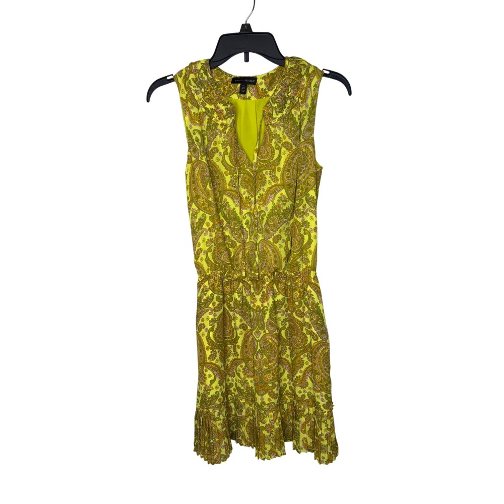 Banana Republic Dress Paisley Yellow Sleeveless Ruffle Boho Petite XS - Picture 2 of 8
